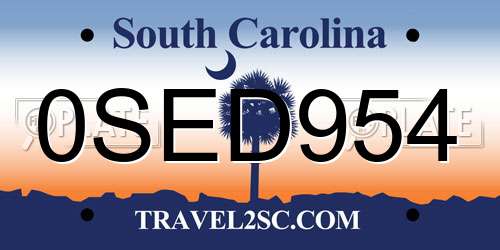 0SED954 South Carolina License Plate
