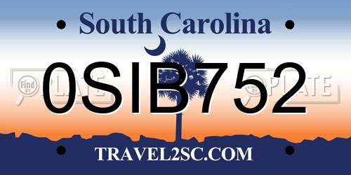 0SIB752 South Carolina License Plate