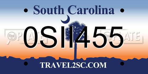 0SII455 South Carolina License Plate