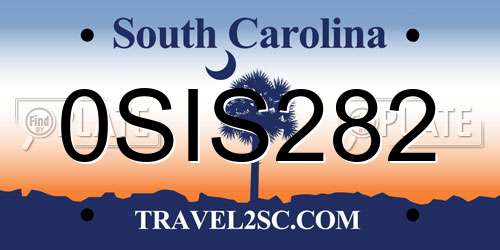 0SIS282 South Carolina License Plate