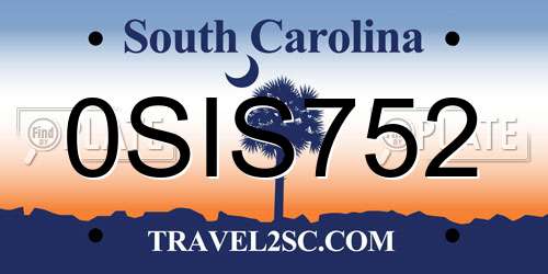 0SIS752 South Carolina License Plate
