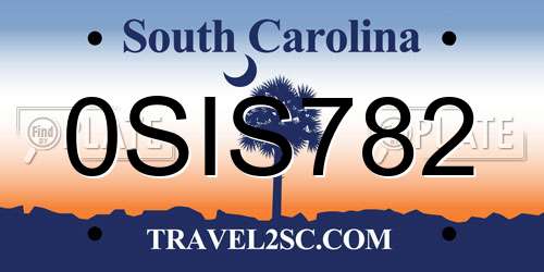 0SIS782 South Carolina License Plate