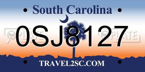 0SJ8127 South Carolina License Plate