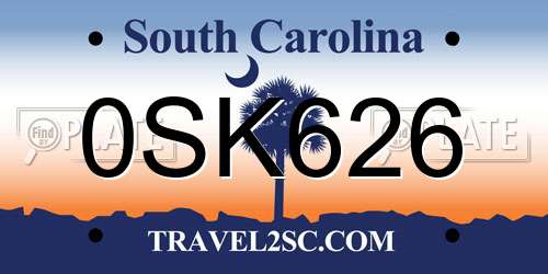 0SK626 South Carolina License Plate