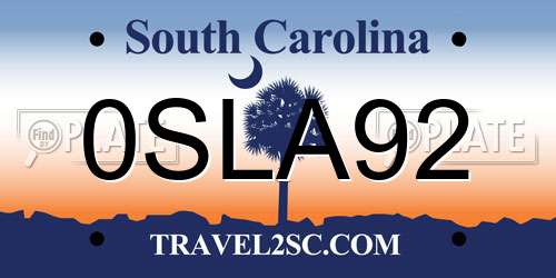 0SLA92 South Carolina License Plate
