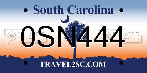 0SN444 South Carolina License Plate
