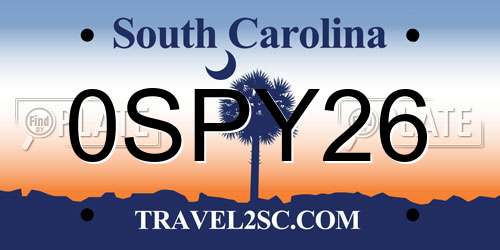 0SPY26 South Carolina License Plate