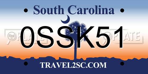 0SSK51 South Carolina License Plate