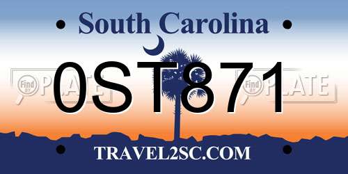 0ST871 South Carolina License Plate