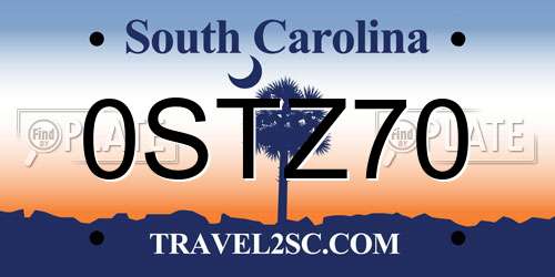 0STZ70 South Carolina License Plate