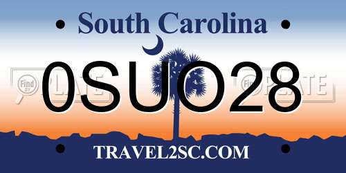 0SUO28 South Carolina License Plate