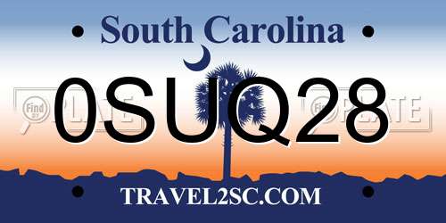 0SUQ28 South Carolina License Plate