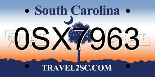 0SX7963 South Carolina License Plate