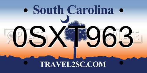 0SXT963 South Carolina License Plate