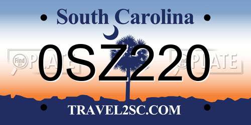 0SZ220 South Carolina License Plate