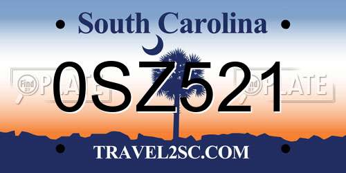 0SZ521 South Carolina License Plate
