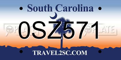 0SZ571 South Carolina License Plate