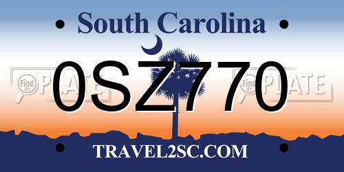 0SZ770 South Carolina License Plate