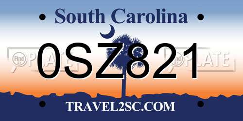 0SZ821 South Carolina License Plate