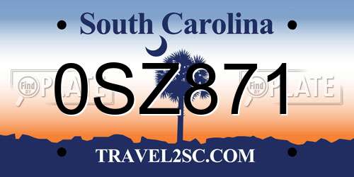 0SZ871 South Carolina License Plate