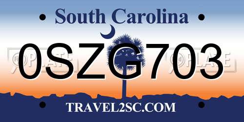 0SZG703 South Carolina License Plate