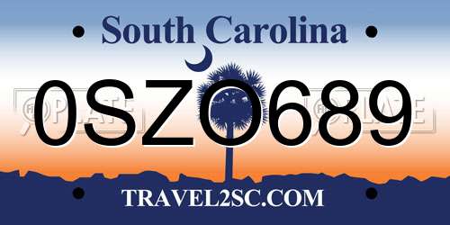 0SZO689 South Carolina License Plate