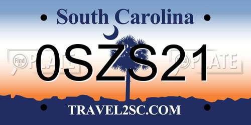 0SZS21 South Carolina License Plate