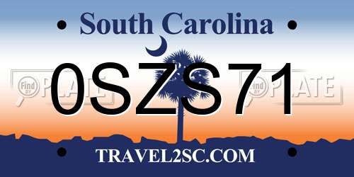 0SZS71 South Carolina License Plate