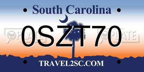 0SZT70 South Carolina License Plate