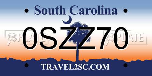 0SZZ70 South Carolina License Plate