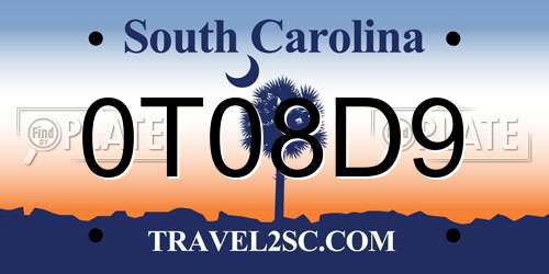 0T08D9 South Carolina License Plate