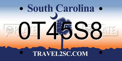 0T45S8 South Carolina License Plate