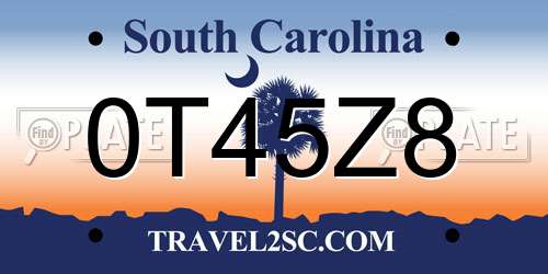 0T45Z8 South Carolina License Plate