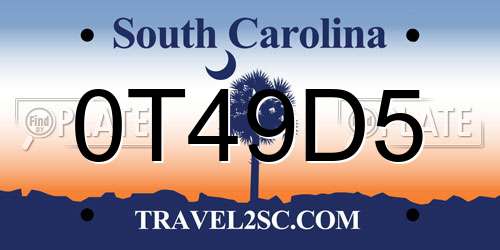 0T49D5 South Carolina License Plate