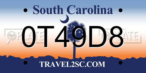 0T49D8 South Carolina License Plate