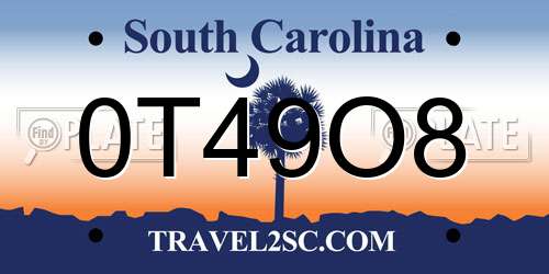 0T49O8 South Carolina License Plate
