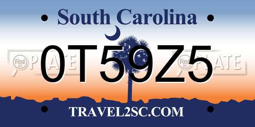 0T59Z5 South Carolina License Plate