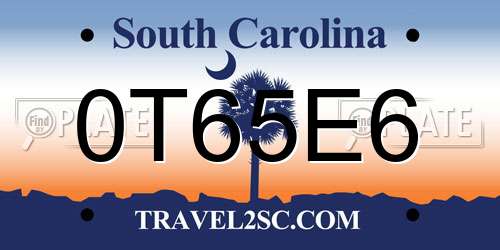 0T65E6 South Carolina License Plate