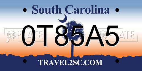0T85A5 South Carolina License Plate