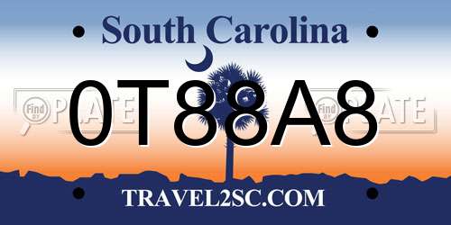 0T88A8 South Carolina License Plate