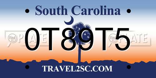 0T89T5 South Carolina License Plate