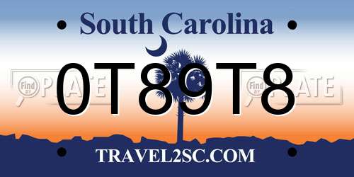0T89T8 South Carolina License Plate