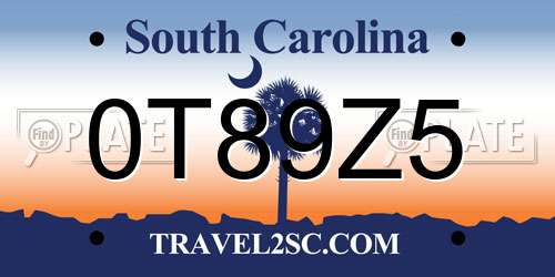 0T89Z5 South Carolina License Plate