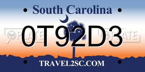0T92D3 South Carolina License Plate