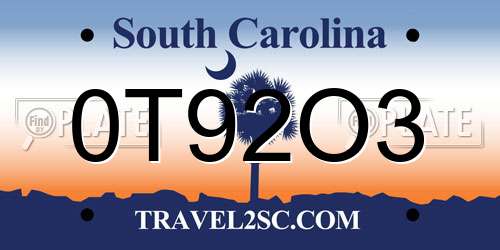 0T92O3 South Carolina License Plate
