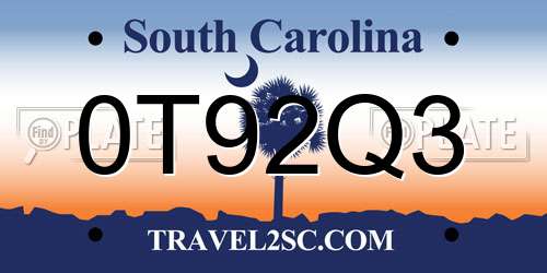 0T92Q3 South Carolina License Plate