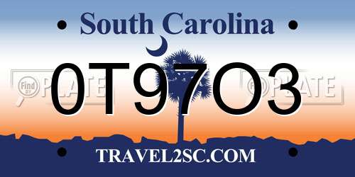 0T97O3 South Carolina License Plate