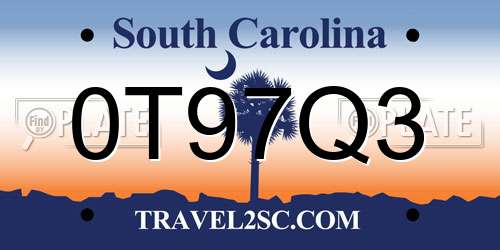 0T97Q3 South Carolina License Plate