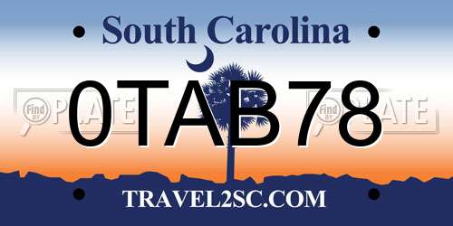 0TAB78 South Carolina License Plate
