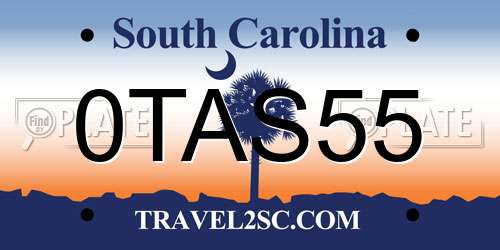 0TAS55 South Carolina License Plate